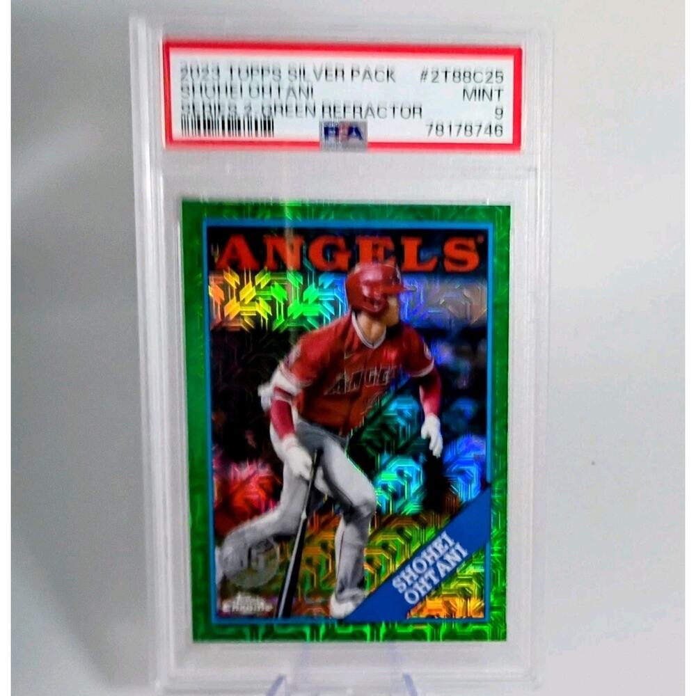 Shohei Ohtani #2T88C25 Topps Silver Pack 2023 Green REFRACTOR SP #71/99 PSA 9 - Picture 2 of 9